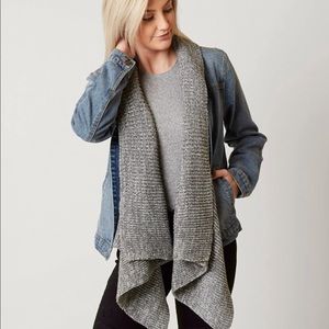 BKE denim jacket with attached sweater scarf